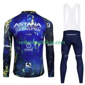 Astana Qazaqstan Radbekleidung Radtrikot Langarm + Lang Trägerhose Winter Thermal Fleece 2024